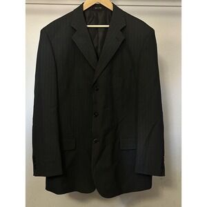 George Mens 44 Long Dark Gray Pinstripe 3 Button Suit Jacket Polyester & Viscose